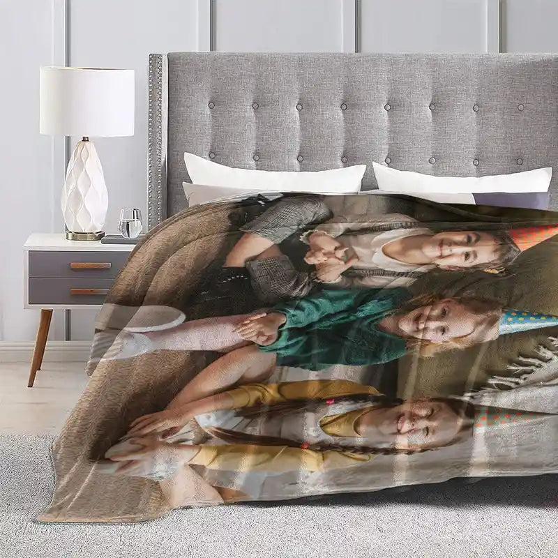 Personalized  Modern Family Photos Flannel Blankets With Text