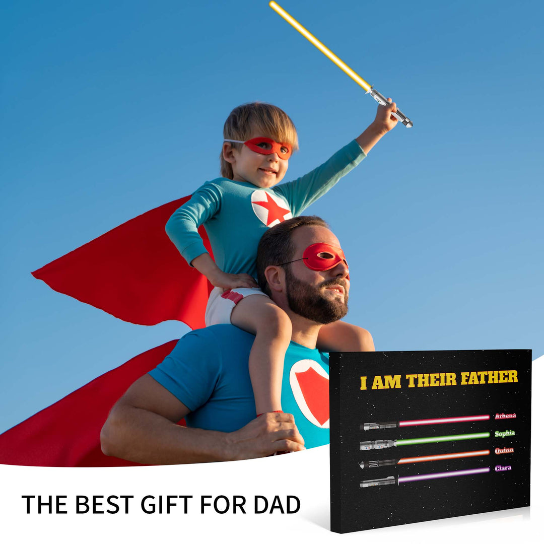 Easycosy Father's Day Gifts Custom Framed Canvas Prints with 1-6 Kids Color Names Sabers（Made in USA）