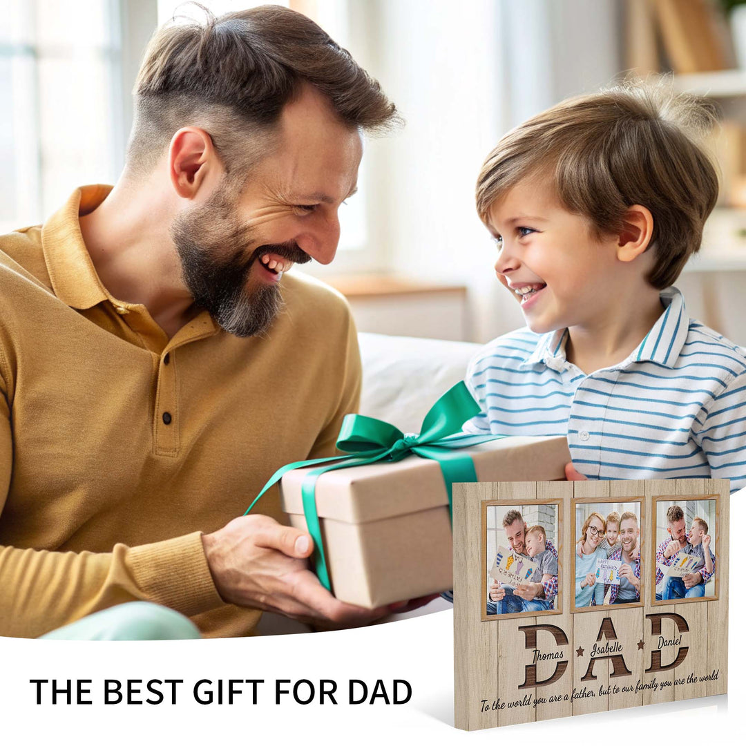 Easycosy Father's Day Gifts Custom Framed Canvas Prints with 3 Photos（Made in USA）