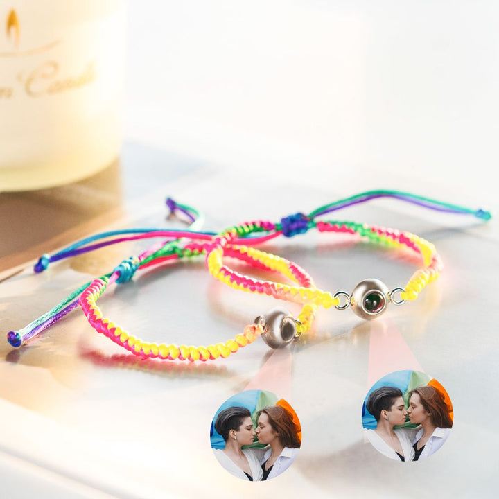 Customized Personalized Photo Bracelet With Rainbow Rope