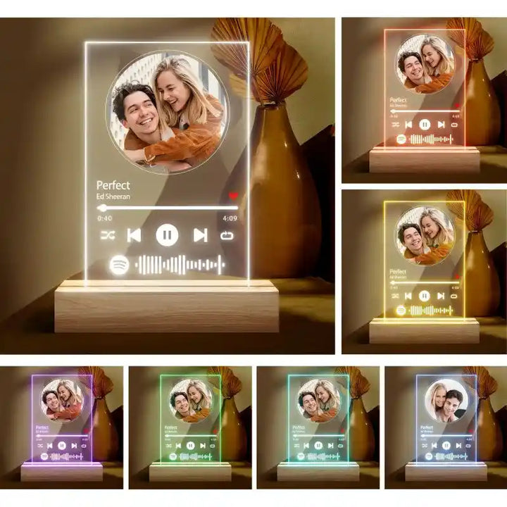 Custom Spotify Glass With Round Photo Music Plaque Night Light Spotify Code Lamp