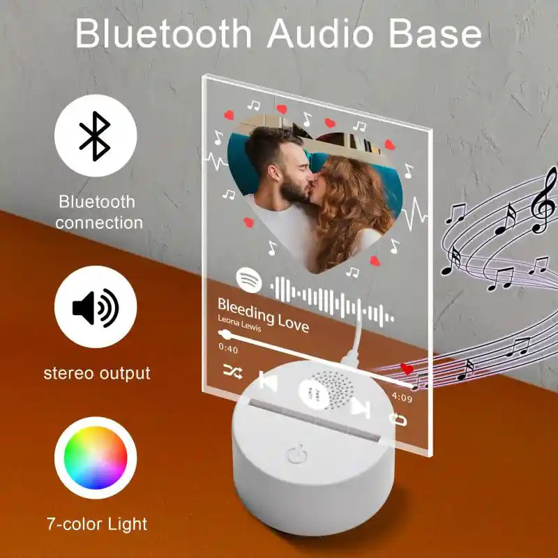Custom Spotify Glass With Heart Photo Music Plaque Night Light Spotify Code Lamp