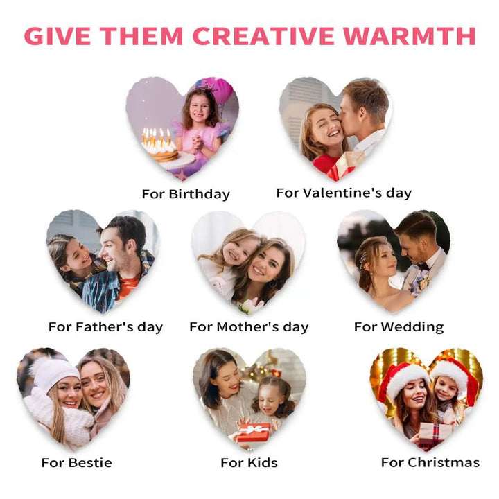 Custom Photo Two-Sides Heart Velvet Pillow Cover With Text