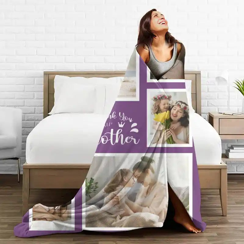 Mother's Day Personalized Photos  Collage Flannel Blankets With Text
