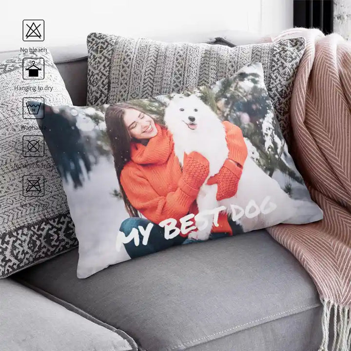 Custom Photo Lumbar Pillow Cover With Text