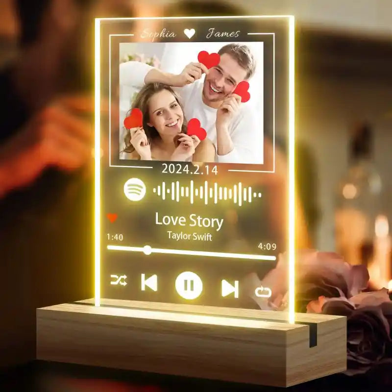 Custom Spotify Glass With Photo & Date Music Plaque Night Light Spotify Code Lamp