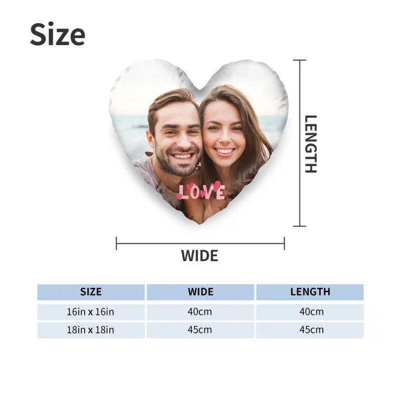 Custom Photo Two-Sides Heart Velvet Pillow Cover With Text